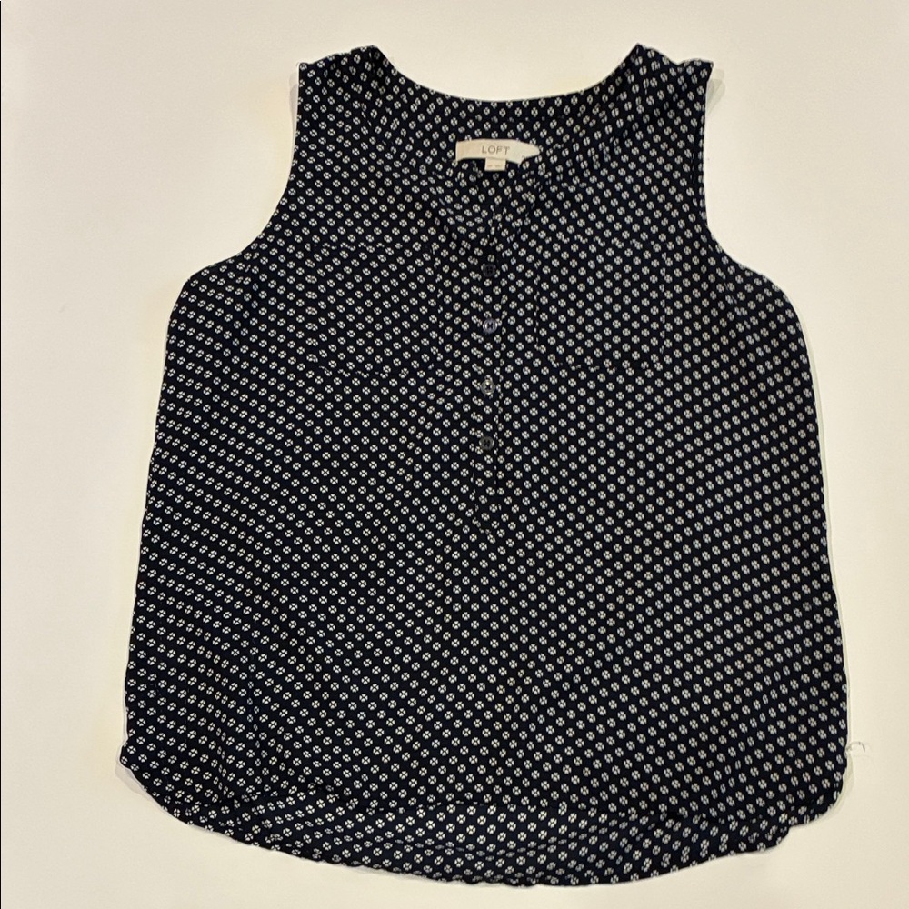 LOFT Navy and White Patterned Sleeveless Blouse